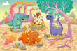 Dinosaurs in a prehistoric landscape. Vector illustration 
