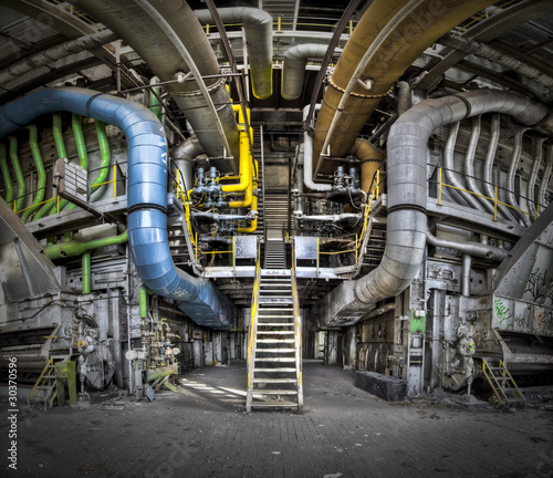 Naklejka - mata magnetyczna na lodówkę A panorama of the interior of an abandoned power station. This i