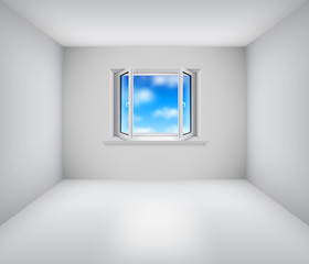 Empty white room with open window