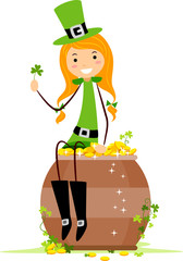 Sticker - Girl Sitting on a Pot of Gold