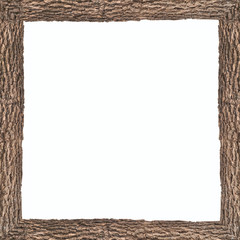 Square isolated frame with wooden bark texture