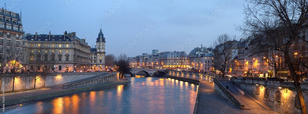 Paris - view from Pont Neuf bridge at night - obrazy, fototapety, plakaty 