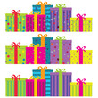 Vector colorful gift boxes in 3 decorative styles. No gradients.