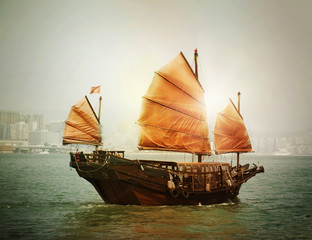 Wall Mural - Hong Kong junk boat