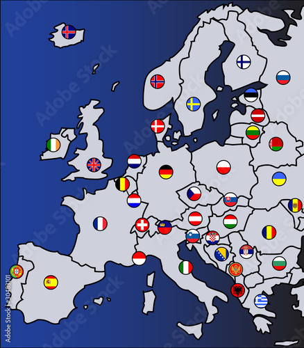 Nowoczesny obraz na płótnie European map with flags