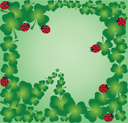 Wall Mural - vector shamrock frame with ladybugs