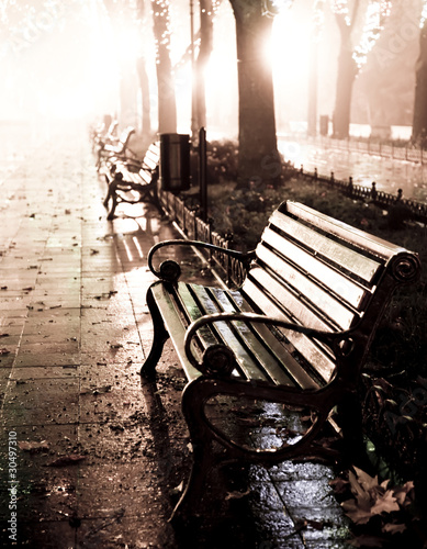 Naklejka na szybę Bench in night alley with lights in Odessa,