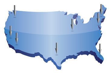 US map pointing locations