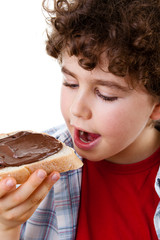 Poster - Boy eating bread with peanut butter