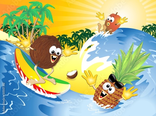 Frutta Tropicale Cartoon-Funny Tropical Fruit-Vector