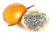 Whole And Half Grenadilla Passion Fruit Isolated