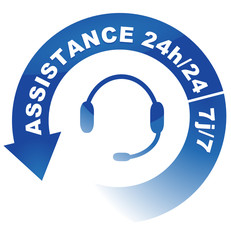 Poster - assistance 24h sur 24 7j sur 7 sur vignette fléchée bleue