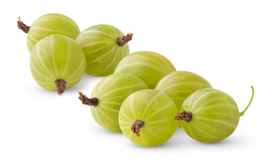 Fototapete - Isolated berries. Pile of green gooseberries isolated on white background