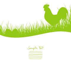 Poster - Rooster Standing In The Meadow & Eggs Green Wave