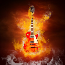 Rock Guita In Flames Of Fire