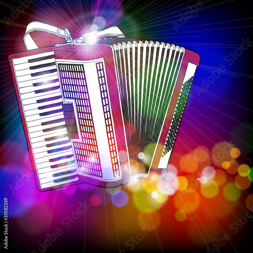 Fotografía Accordion & color bokeh abstract light background