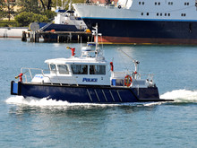 A Police Fire Boat On Harbor Patrol.