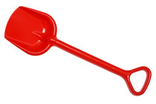 Red Plastic Toy Shovel, Isolated On A White Background.