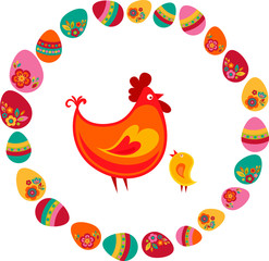 Wall Mural - Easter chicken and eggs