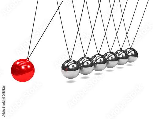 3d Newtons cradle swing with red ball