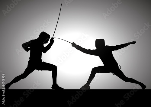 Obraz w ramie Silhouette illustration of two fencers