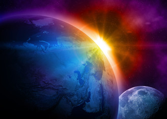 Wall Mural - planet earth with sunrise in space