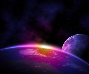 Wall Mural - planet earth with sunrise in space