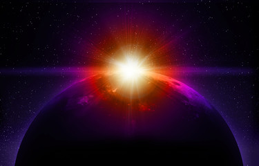 Wall Mural - planet earth with sunrise in space