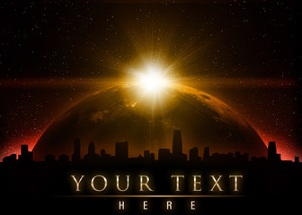 Wall Mural - planet earth with sunrise in space