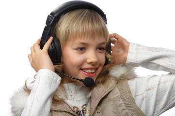 Wall Mural - blond teenage girl in headphones