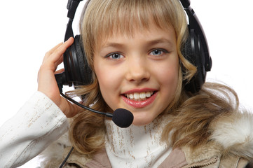 Wall Mural - blond teenage girl in headphones