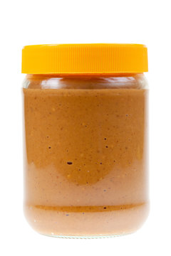 Jar of peanut butter isolated