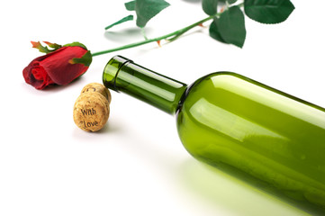 Canvas Print - Wine bottle, cork and rose