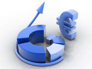 Fototapete - 3d pie chart graph Euro & up arrow