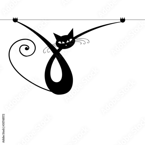 Fototapeta na wymiar Graceful black cat silhouette for your design