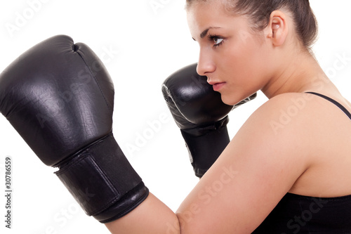 Foto woman with black boxing  gloves