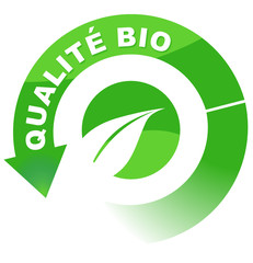 Sticker - qualité bio sur vignette fléchée verte