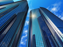 Modern Blue Reflective Office Buildings
