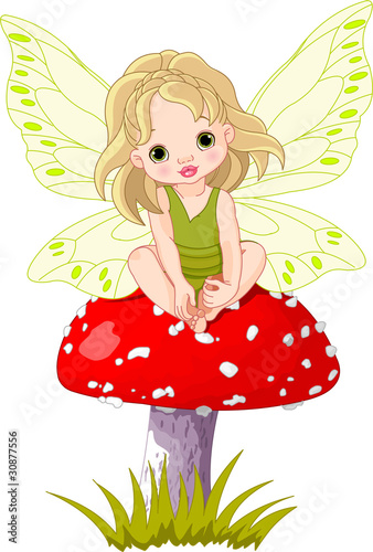 Fototapeta na wymiar Baby Fairy on the Mushroom