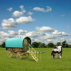Wall Mural - Old Gypsy Caravan, Trailer, Wagon with Horse