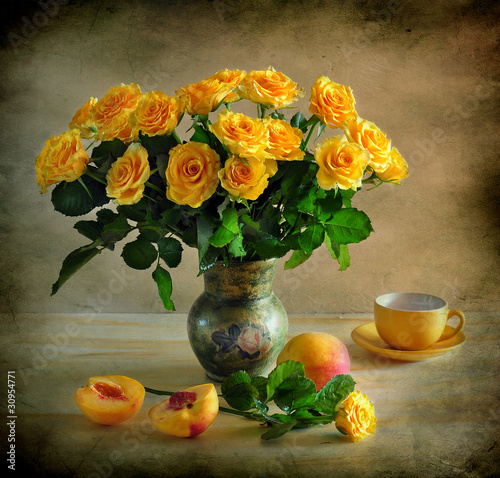 Naklejka - mata magnetyczna na lodówkę bouquet of yellow roses