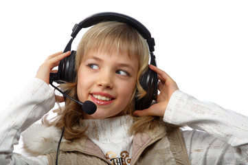 Wall Mural - blond teenage girl in headphones