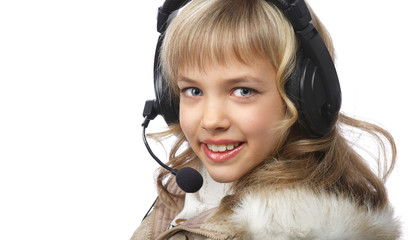 Wall Mural - blond teenage girl in headphones