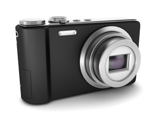 black point and shoot photo camera isolated on white background