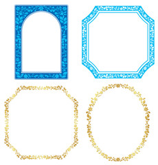 Wall Mural - set of vector blue and golden frames with plants