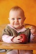 Cute Child with bread and apple