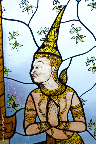 Naklejka na drzwi Art Thai painting on glasses, Thailand.