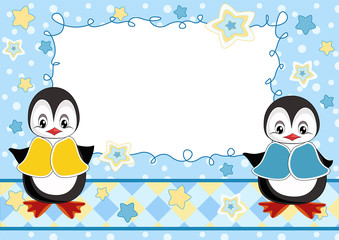  Baby greeting card with penguins.