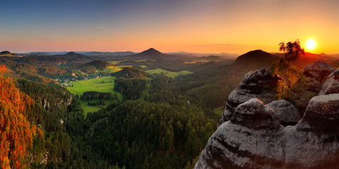 Poster - Sunset in mountain Czech Switzerland