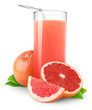 Isolated drink. Glass of juice and cut pink grapefruit isolated on white background